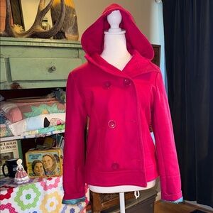 Women's Pink Double-Breasted Hooded Jacket